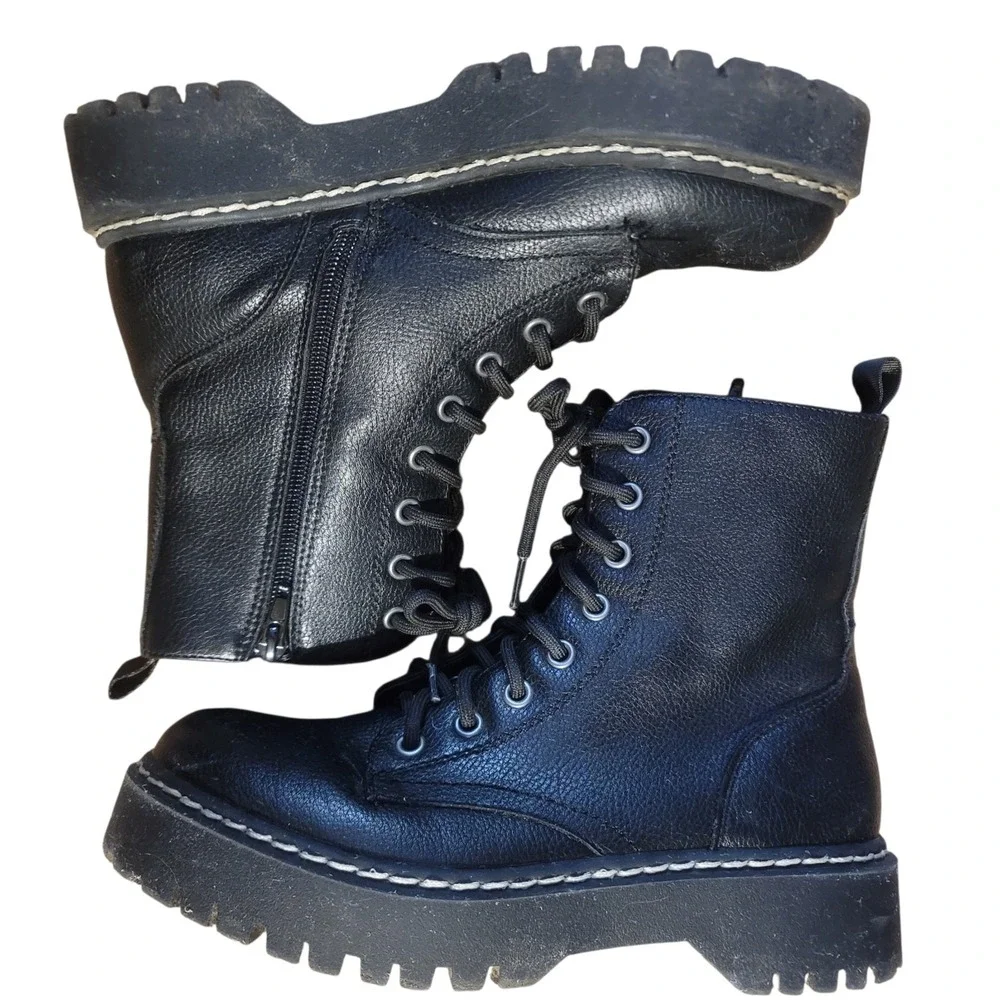 Sincerely Jules Harley 2 Black Leather Ankle Combat Boots Lace/Zip Up‎ Sz 7M - Picture 6 of 10
